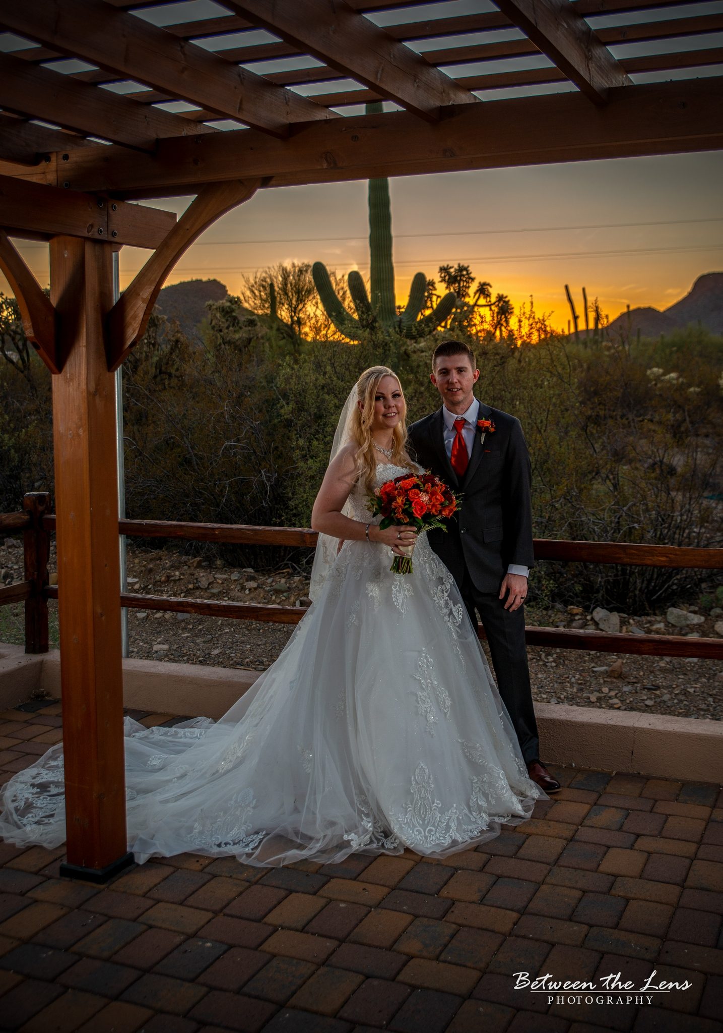 Couple at the altar during golden hour