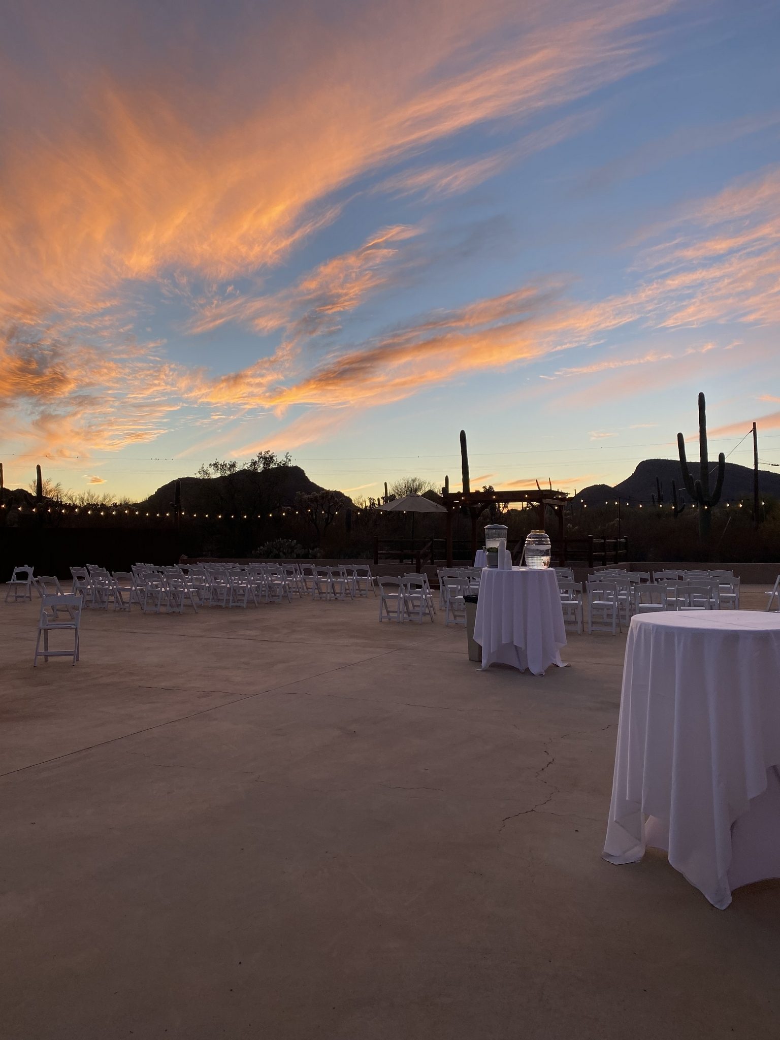 Floral arrangements at golden hour
