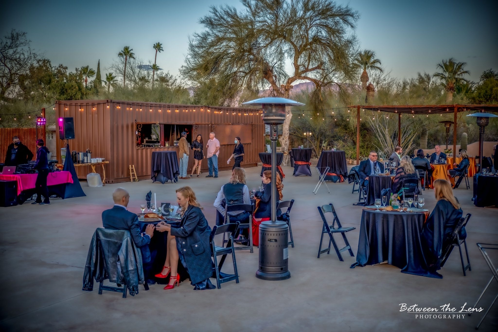 Outdoor gathering at sunset