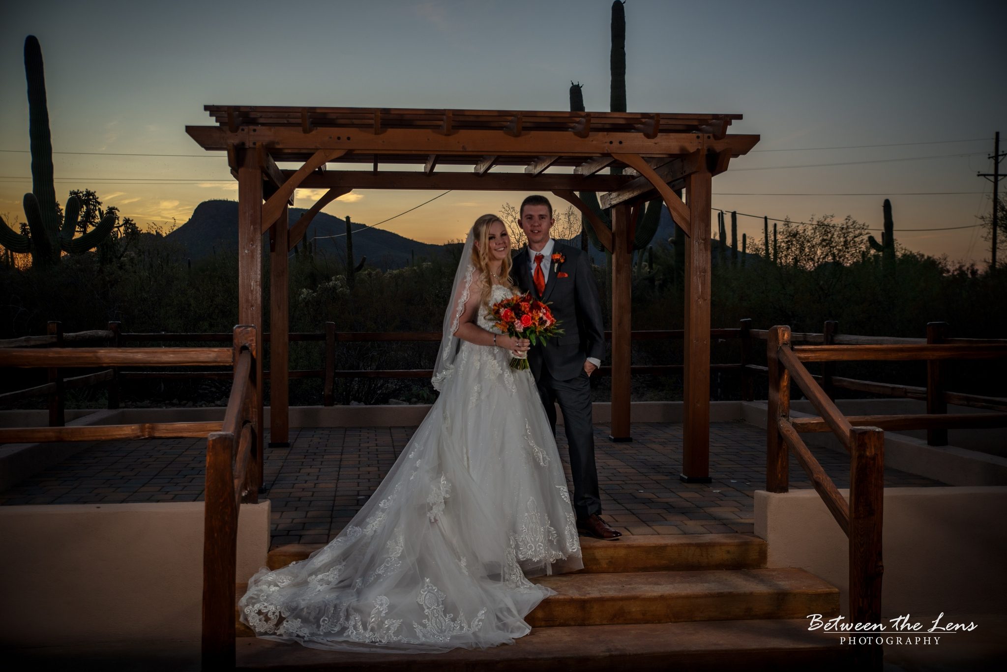Outdoor wedding venue at sunset