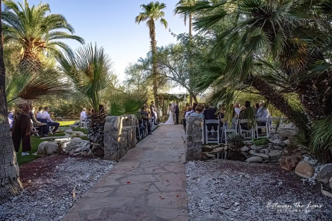 Indoor event hall at Oasis at Wild Horse Ranch, all-inclusive Tucson venue with dance floor and bar